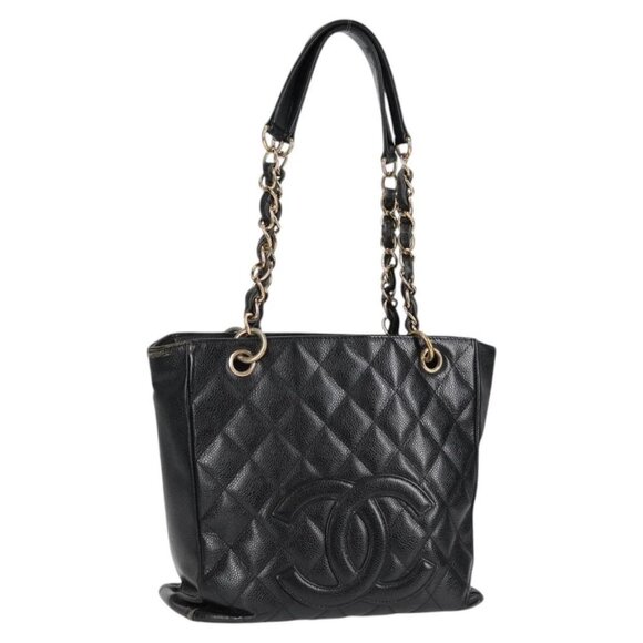 CHANEL Matelasse COCO Mark Chain Tote Bag Caviar Skin Black - Picture 1 of 16
